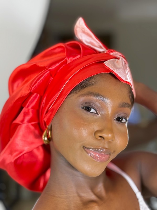 Red & Peach strap bonnet