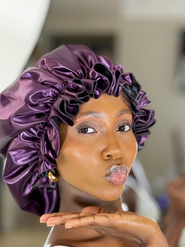 Black current & black ruffle bonnet 